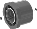 Image of Product. Cement Socket Male × NPT Female (Back). Back orientation. Contains Annotated. Pipe and Fittings. Thick-Wall Plastic Pipe Fittings for Water, Bushing Straight Reducing Adapters with Collar, Cement-Socket Fitting Connection, Female, Male, Threaded Fitting Connection, Hex Body.