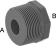 Image of Product. NPT Male × NPT Female (Front). Front orientation. Contains Annotated. Pipe and Fittings. Thick-Wall Plastic Pipe Fittings for Water, Bushing Straight Reducing Adapters with Collar, Male, Threaded Fitting Connection, Female, Hex Body.