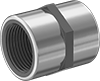 Image of Product. NPT Female. Front orientation. Pipe and Fittings. Thick-Wall Plastic Pipe Fittings for Water, Straight Connectors with Collar, Threaded Fitting Connection, Female, Hex Body.