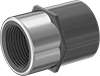 Image of Product. Back. Back orientation. Pipe and Fittings. Thick-Wall Plastic Pipe Fittings for Water, Straight Adapters with Collar, Female, Threaded Fitting Connection, Cement-Socket Fitting Connection, Hex Body.