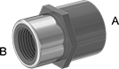 Image of Product. Back. Back orientation. Contains Annotated. Pipe and Fittings. Thick-Wall Plastic Pipe Fittings for Water, Straight Reducing Adapters with Collar, Female, Threaded Fitting Connection, Cement-Socket Fitting Connection, Hex Body.