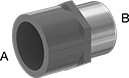Image of Product. Front. Front orientation. Contains Annotated. Pipe and Fittings. Thick-Wall Plastic Pipe Fittings for Water, Straight Reducing Adapters with Collar, Female, Threaded Fitting Connection, Cement-Socket Fitting Connection, Hex Body.