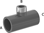 Image of Product. Cement Socket Female x NPT Female x Cement Socket Female. Front orientation. Contains Annotated. Pipe and Fittings. Thick-Wall Plastic Pipe Fittings for Water, Inline Tee Reducing Adapters with Collar, Cement-Socket Fitting Connection, Female, Threaded Fitting Connection.