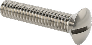 Image of Product. Front orientation. 18-8 Stainless Steel Slotted Oval Head Screws, 1/4"-20 Thread Size, 1-1/4" Long.