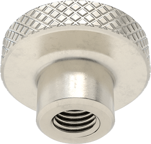 Image of Product. Bottom orientation. 18-8 Stainless Steel Knurled-Head Thumb Nut, 5/16"-24 Thread Size.