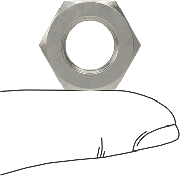 Image of Product. Side1 orientation. Contains SizingReference. 18-8 Stainless Steel Thin-Profile Hex Nut, M12 x 1 mm Thread, 6 mm High.