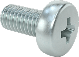 Image of Product. Front orientation. Steel Pan Head Phillips Screw, M3 x 0.5 mm Thread, 6 mm Long.