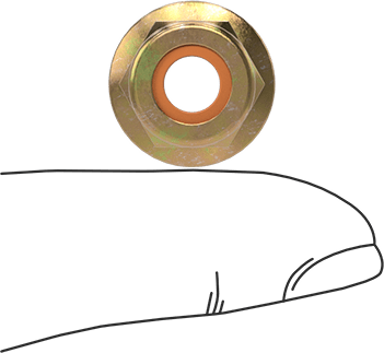 Image of Product. Side1 orientation. Contains SizingReference. High-Strength Steel Nylon-Insert Flange Nut, Grade G, Zinc-Yellow-Chromate-Plated, 5/16"-18 Thread Size.