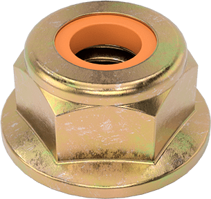 Image of Product. Bottom orientation. High-Strength Steel Nylon-Insert Flange Nut, Grade G, Zinc-Yellow-Chromate-Plated, 5/16"-18 Thread Size.