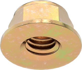 Image of Product. Bottom orientation. High-Strength Steel Nylon-Insert Flange Nut, Grade G, Zinc-Yellow-Chromate-Plated, 5/16"-18 Thread Size.