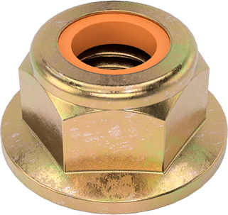 Image of Product. Bottom orientation. High-Strength Steel Nylon-Insert Flange Nut, Grade G, Zinc-Yellow-Chromate-Plated, 1/2"-13 Thread Size.