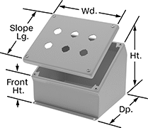 Image of Product. Side2 orientation. Contains Annotated. Electrical Enclosures. Dust-Tight Sloped Push-Button Enclosures.