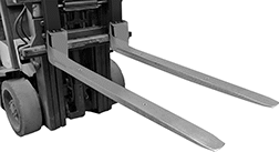 Image of ProductInUse. Forks Shown Installed. Front orientation. Scales. Forklift Forks with Legal-for-Trade Embedded Scale.