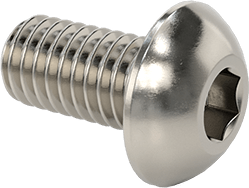 Image of Product. Front orientation. Button Head Hex Drive Screw, Passivated 18-8 Stainless Steel, M3 x 0.50 mm Thread, 6mm Long.