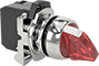 Image of Product. Front orientation. Lever Switches. Metal 22 mm Panel-Mount Lever Switches, Illuminated, Red Actuator.