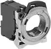 Image of Product. Front orientation. Push-Button Switches. 22 mm Panel-Mount Build-Your-Own Metal Push-Button Switches, Contact Blocks with Mounting Latch.