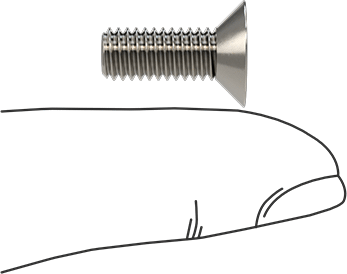 Image of Product. Side1 orientation. Contains SizingReference. 18-8 Stainless Steel Hex-Drive Flat Head Screw, M6 x 1 mm Thread Size, 16 mm Long.