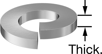 Image of Product. Front orientation. Contains Annotated. 316 Stainless Steel Split Lock Washer, for 3/8" Screw Size, 0.385" ID, 0.68" OD.