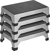 Image of ProductInUse. Step Stools Shown Stacked (Sold Separately). Front orientation. Step Stools. Stackable Step Stools.
