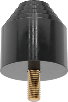 Image of Product. Bottom orientation. Polyurethane Rubber Threaded Bumper, 3/8"-16 Threaded Stud, 2" OD, 2-1/8" High, Black.