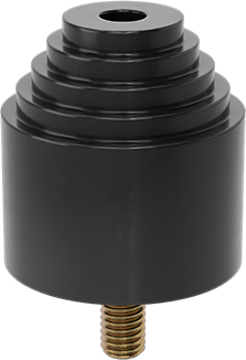 Image of Product. Bottom orientation. Polyurethane Rubber Threaded Bumper, 3/8"-16 Threaded Stud, 2" OD, 2-1/8" High, Black.