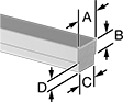 Image of Specification. For Gears. Front orientation. ZoomedIn view. Contains Annotated. 3/16" (A) × 3/32" (B) × 1/8" (C) × 1/16" (D) × 5/32" Ht. × 12" Lg. (1 Piece). Step Key Assortments.