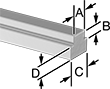 Image of Specification. For Shafts. Front orientation. ZoomedIn view. Contains Annotated. 1/2" (A) × 1/4" (B) 5/8" (C) × 5/16" (D) × 9/16" Ht. × 12" Lg. (1 Piece). Step Key Assortments.