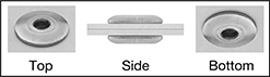 Image of ProductInUse. Installed. Top orientation. Contains Annotated, Border. Rivets. Domed-on-Both-Sides Blind Rivets.