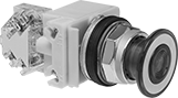Image of Product. Front orientation. Emergency Stop Switches. 30 mm Panel-Mount Push-Button-Actuator Emergency Stop Switches, Illuminated, Pull Reset.