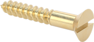 Image of Product. Front orientation. Brass Slotted Flat Head Screws for Wood, Number 7 Size, 1" Long.