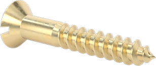 Image of Product. Back orientation. Brass Slotted Flat Head Screws for Wood, Number 7 Size, 1" Long.