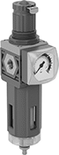 Image of Product. Stacked with Clear Bowl and Acetal Guard. Front orientation. Stacked Components. Compressed Air Filter/Regulators for Particle Removal, Gauge Included, Clear Bowl, Acetal Bowl Guard.