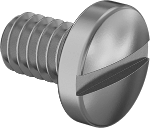 Image of Product. Front orientation. Brass Pan Head Slotted Screws, 8-32 Thread Size, 1/4" Long.