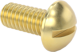 Image of Product. Front orientation. Brass Decorative Round Head Slotted Screw, 8-32 Thread Size, 3/8" Long.