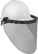 Image of ProductInUse. Face Shield. Front orientation. Face Shields. Arc-Flash-Protection Face Shields, Flip-Up Lens, Green Lens.