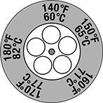 Image of Product. Front orientation. Labels. One-Time-Use Multiple-Point Temperature-Indicating Labels , Circular Orientation, 5 Temperature Points.