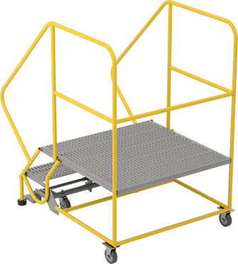 Image of Product. Back orientation. Rolling Work Platform, Gray Powder Coated Steel, 56" High x 40" Wide x 54" Deep Overall.