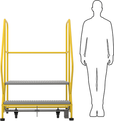 Image of Product. Side1 orientation. Contains SizingReference. Rolling Work Platform, Gray Powder Coated Steel, 56" High x 40" Wide x 54" Deep Overall.