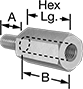 Image of Product. Front orientation. Contains Annotated. Thread Adapters. Inch-to-Inch Male-Female Hex Thread Adapters.