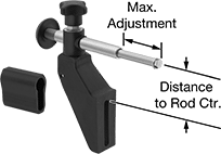 Image of Product. Front orientation. Contains Annotated. Conveyor Brackets. Conveyor Mounting Rod Brackets, Style M.