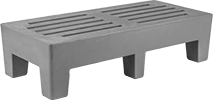 Image of Product. Plastic Vented Shelving. Front orientation. Assembled. Platform Shelving, Gray.