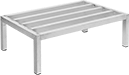 Image of Product. Aluminum and Stainless Steel Vented Shelving. Front orientation. Assembled. Platform Shelving.