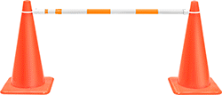 Image of ProductInUse. Front orientation. Reflective Orange/Reflective White Band. Cone-Mount Adjustable-Bar Barricades.