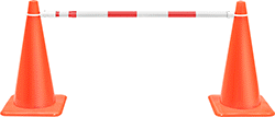 Image of ProductInUse. Front orientation. Reflective Red/Reflective White Band. Cone-Mount Adjustable-Bar Barricades.