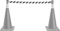 Image of ProductInUse. Front orientation. Retractable Belt Barriers. Cone-Mount Retractable Belt Barricades.