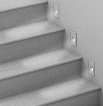 Image of ProductInUse. Wall Mount Shown Installed. Front orientation. Step Lights. Wall Mount.