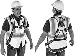 Image of ProductInUse. Front orientation. Contains MultipleImages. Fall-Arrest Harnesses. Electrical Arc-Flash-Resistant Fall-Arrest Harnesses, Style B.