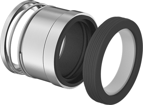 Image of Product. Front orientation. Exploded view. Mechanical Pump Shaft Seal with Extended Spring, Narrow-Profile, Buna-N Gasket, Number 205.