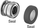Image of Product. Seal with Conical Spring. Front orientation. Exploded view. Contains Annotated. Shaft Seals. Mechanical Pump Shaft Seals with Extended Spring, Conical Spring.