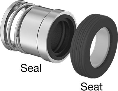 Image of Product. Front orientation. Exploded view. Contains Annotated. Mechanical Pump Shaft Seal with Extended Spring, Narrow-Profile, Buna-N Gasket, Number 205.